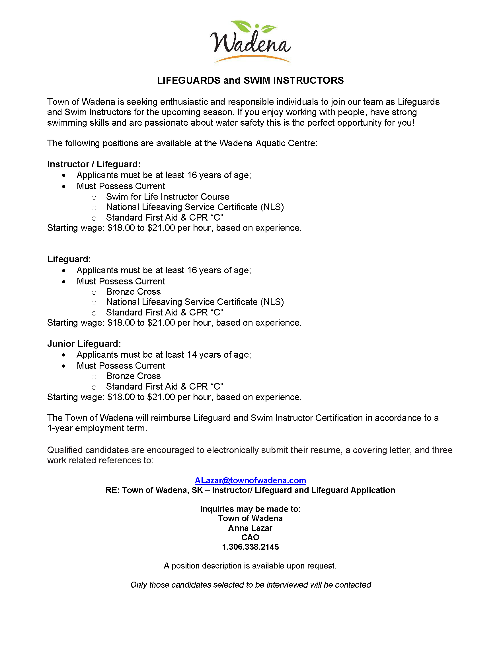 Lifeguard and Instructor Ad